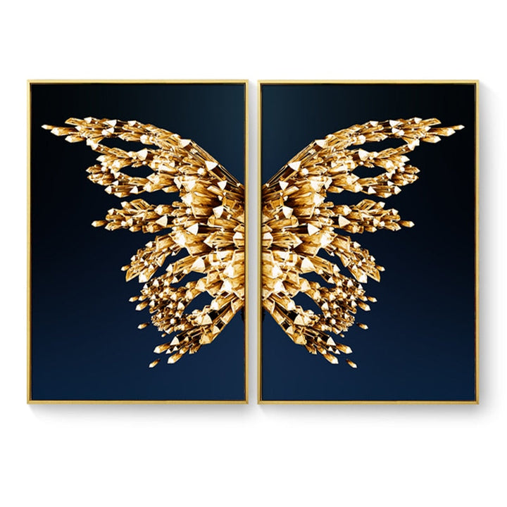 Golden Butterfly Wings Boutique Abstract Wall Art Fine Art Canvas Prints Modern Pictures For Luxury Living Room Bedroom Stylish Glamour Home Decor | Bowlift