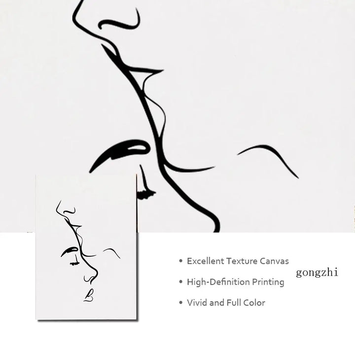 Romantic Lovers Minimalist Figure Art Line Art Wall Art Fine Art Canvas Prints Pictures For Bedroom Living Room Home Office Decor | Bowlift