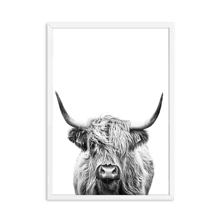 Highland Cattle Black White Minimalist Wall Art Fine Art Canvas Prints Posters Pictures For Living Room Dining Room Nordic Home Decor | Bowlift