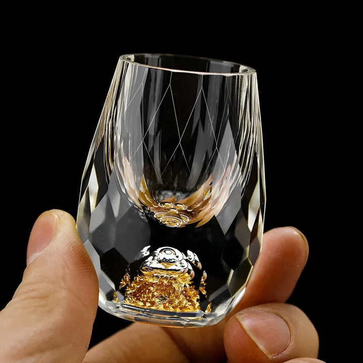 Luxury Crystal Glasses with Gold Flakes – Handmade – Set of 2 – For Whisky & Premium Beverages | Bowlift