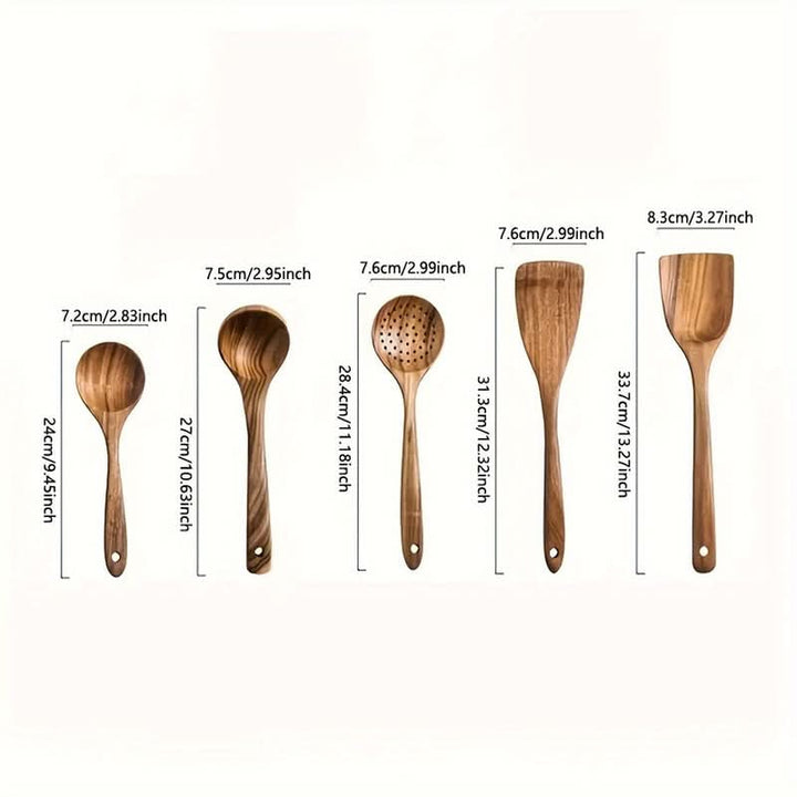 BowLift | WOODERY – Kitchen utensil set made of teak wood, pan-friendly & durable