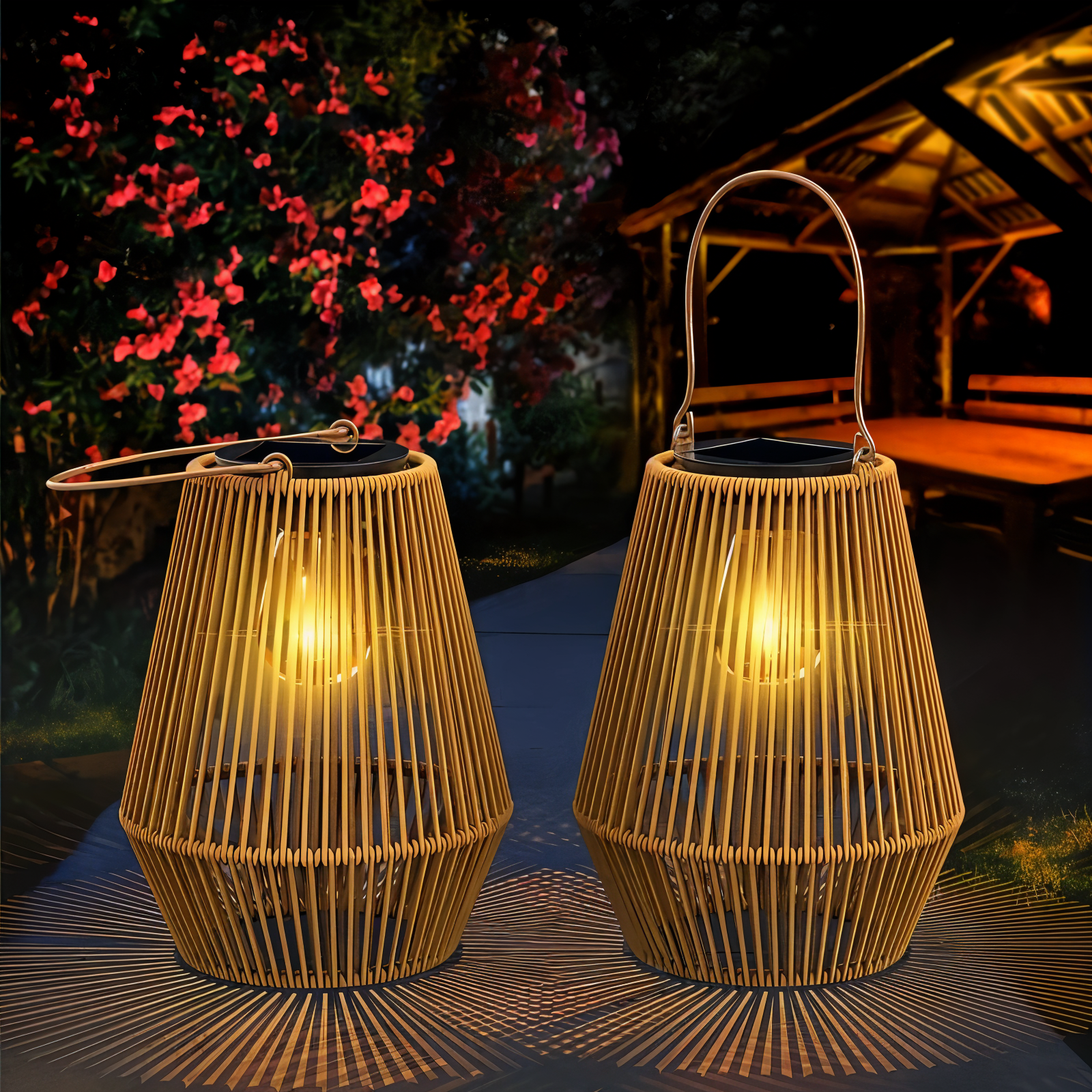 BowLift | CageRattan – Bamboo Solar Garden Light – Waterproof Hanging Lantern