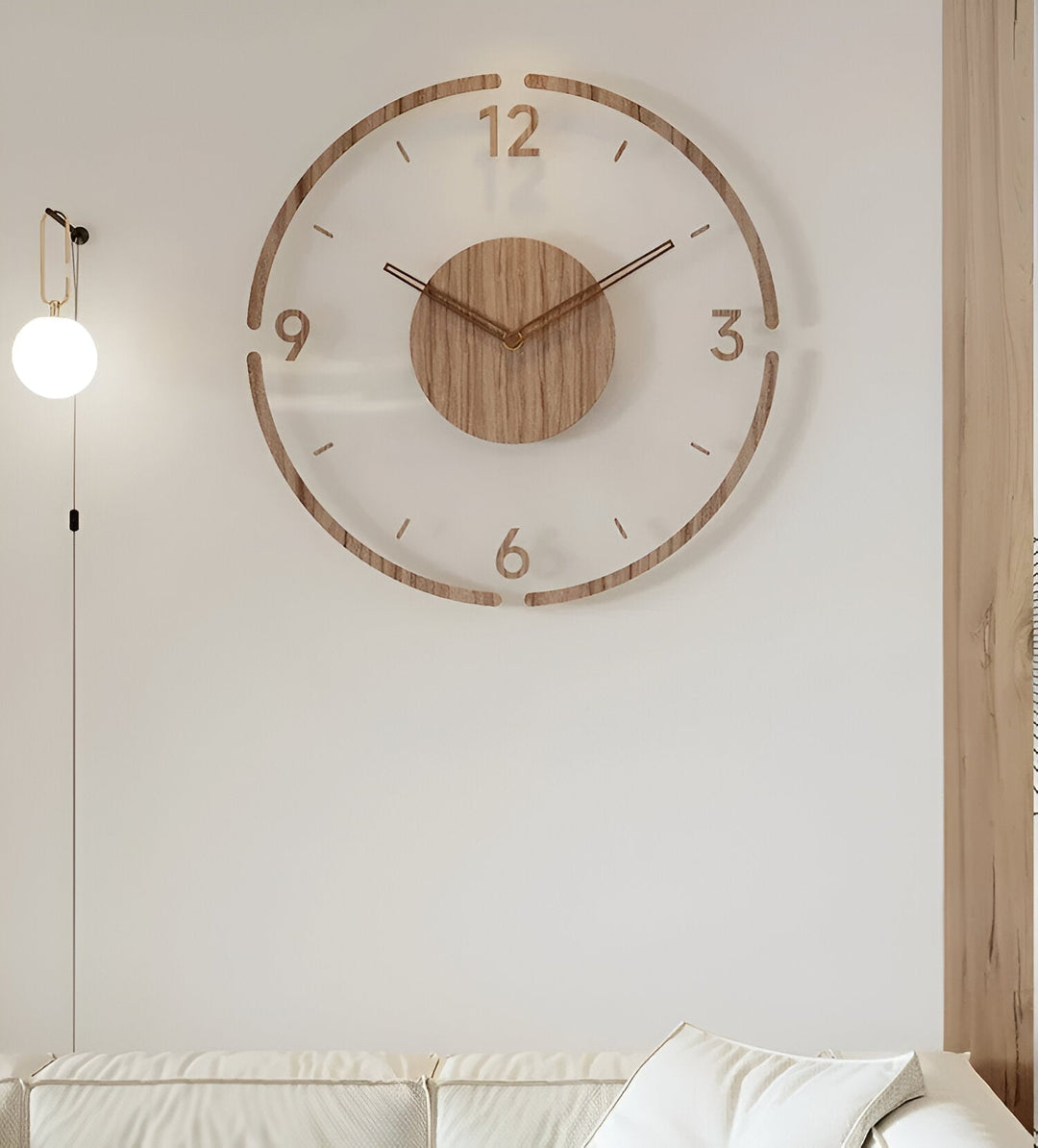 ClearWood Transparent Wall Clock – Silent Quartz with Wooden Details | Bowlift