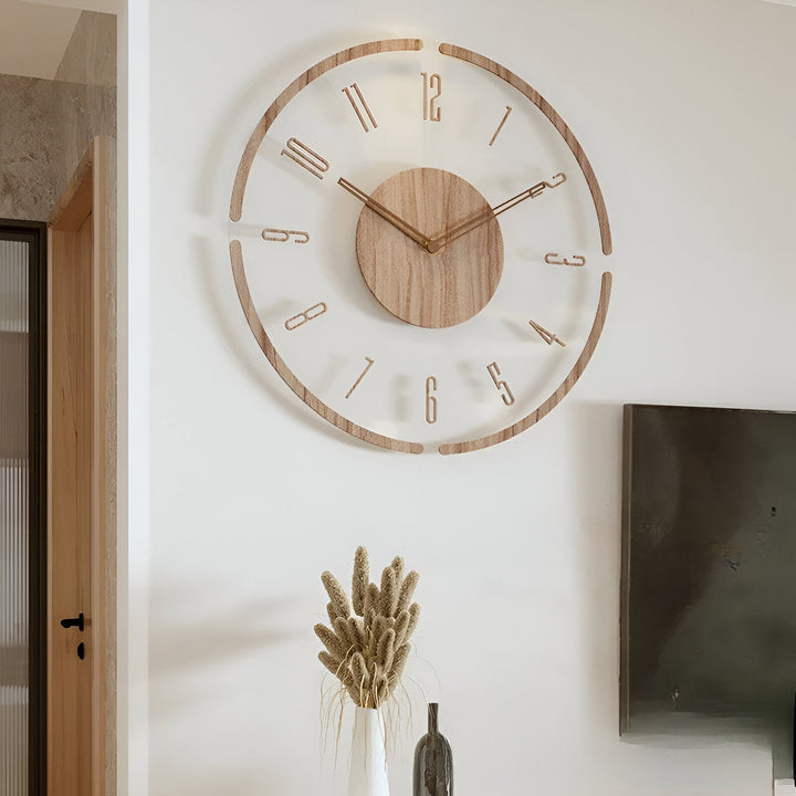 ClearWood Transparent Wall Clock – Silent Quartz with Wood Details | Bowlift