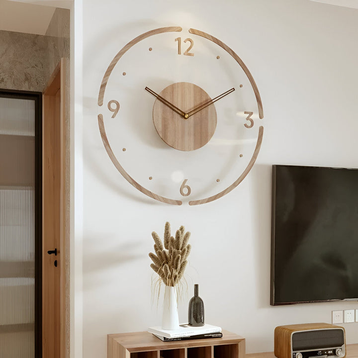 ClearWood Transparent Wall Clock – Silent Quartz with Wood Details | Bowlift