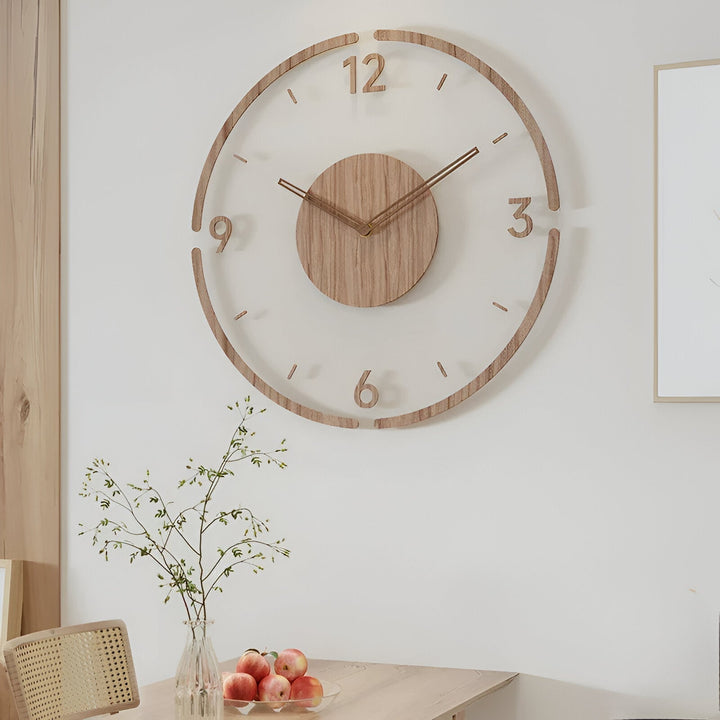 ClearWood Transparent Wall Clock – Silent Quartz with Wooden Details | Bowlift