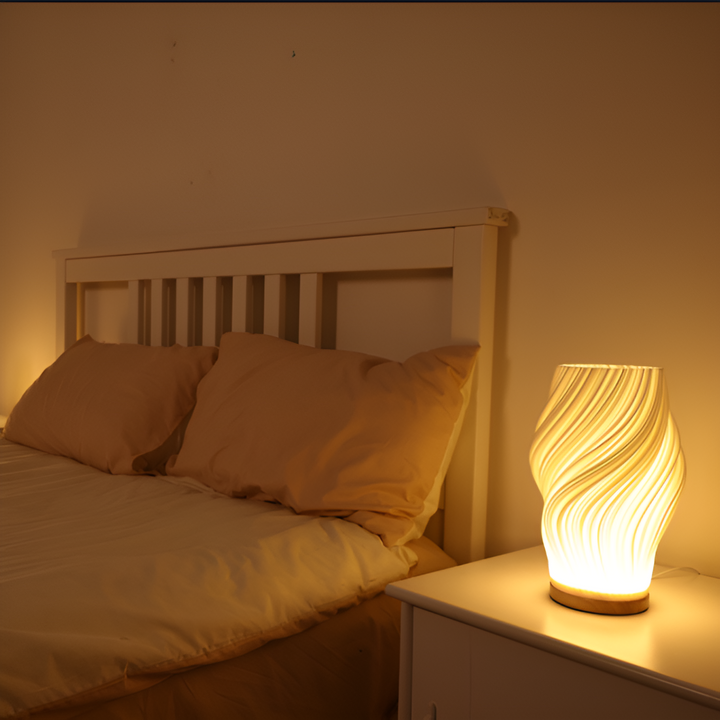 BowLift | DreamWave - Modern cream-colored 3D wave lamp with elegant metal base