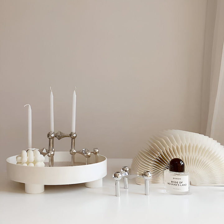 BowLift | Round Serving Tray - Decorative Tray Made of Wood - White Tray Made of Ceramic