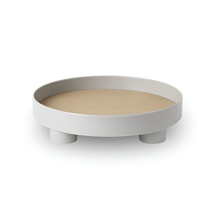 BowLift | Round Serving Tray - Decorative Tray Made of Wood - White Tray Made of Ceramic