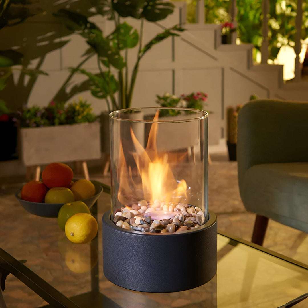 BowLift | Stylish black metal base table fire pit