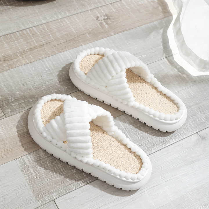 BowLift | Sofie - Plush Lined Slippers with Cross Band