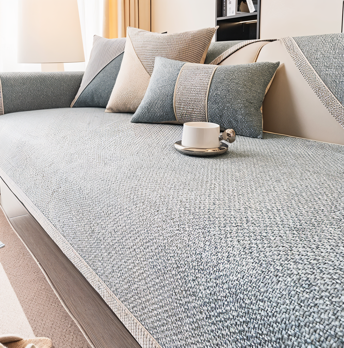 BowLift | Solid Satin Sofa Cover – Non‑Slip Cotton & Polyester Protector