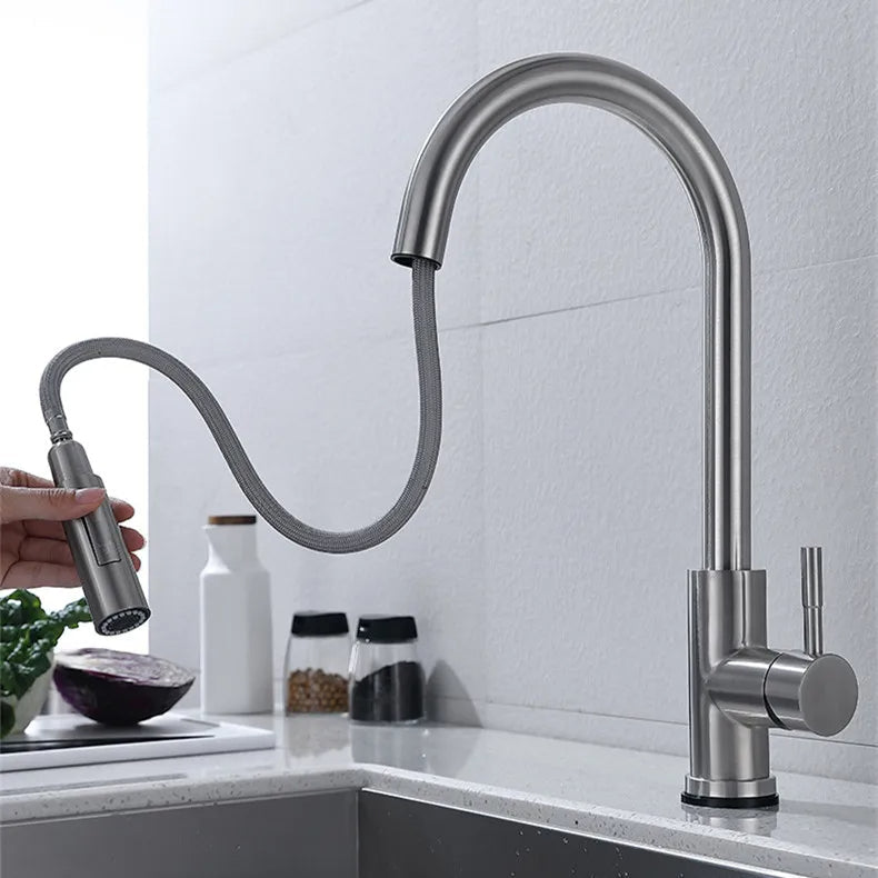 BowLift | TouchTech Pull-Out Kitchen Tap – Sensor Touchless Mixer Tap with Flexible Spout | Modern Brass Faucet