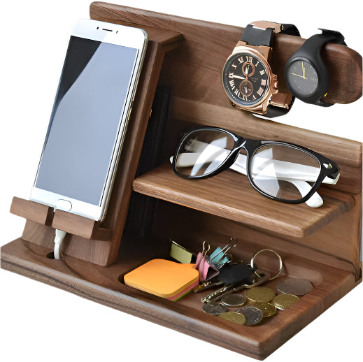 Charging station and desk organizer made of wood for phones and accessories Bowlift