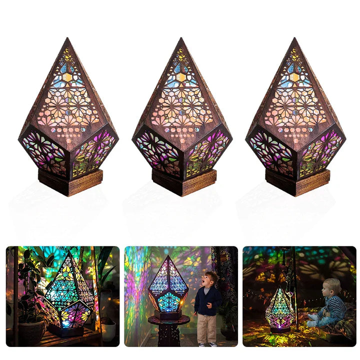 Wood projection lamp with hollow cut - Colored LED night light for living room and bedroom | Bowlift