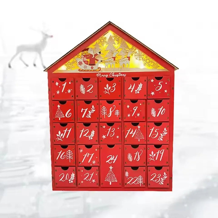 BowLift | Wooden Advent Calendar with 24 Storage Drawers – Refillable DIY Christmas Countdown with Lighting, 30 x 6.3 x 39 cm