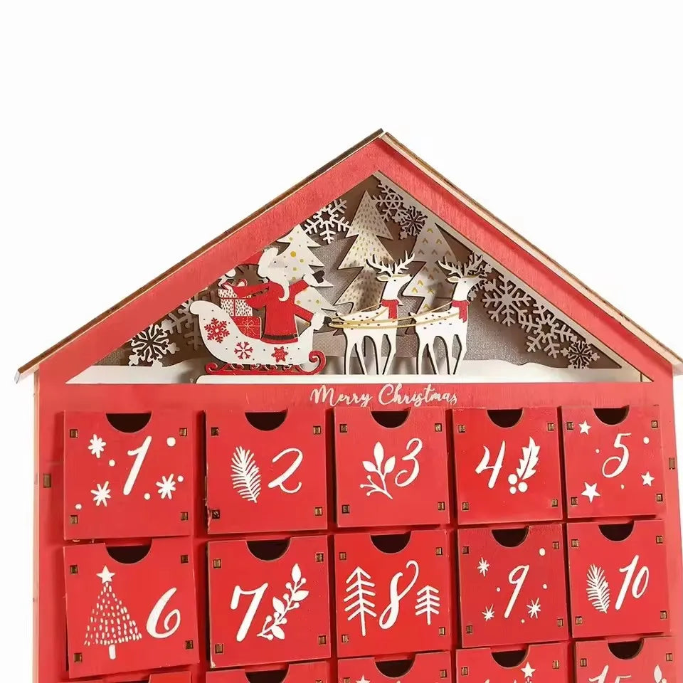 BowLift | Wooden Advent Calendar with 24 Storage Drawers – Refillable DIY Christmas Countdown with Lighting, 30 x 6.3 x 39 cm