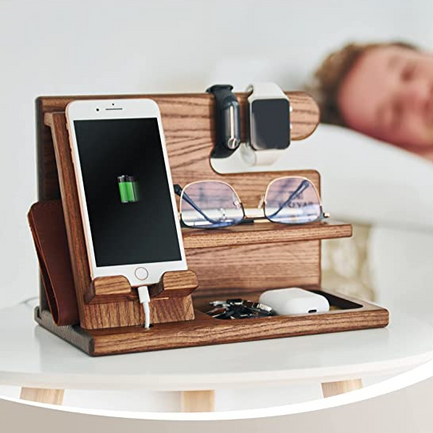 Charging station and desk organizer made of wood for phones and accessories Bowlift