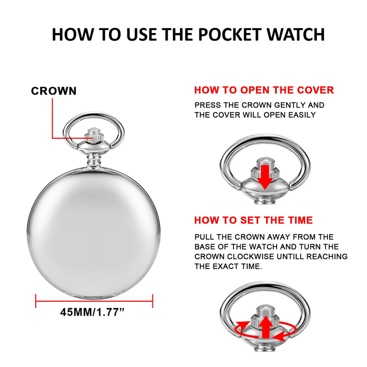 BowLift | Silver Full Hunter Pocket Watch with Classical and Antique Look - Elaborately designed to be the perfect complement to your wardrobe