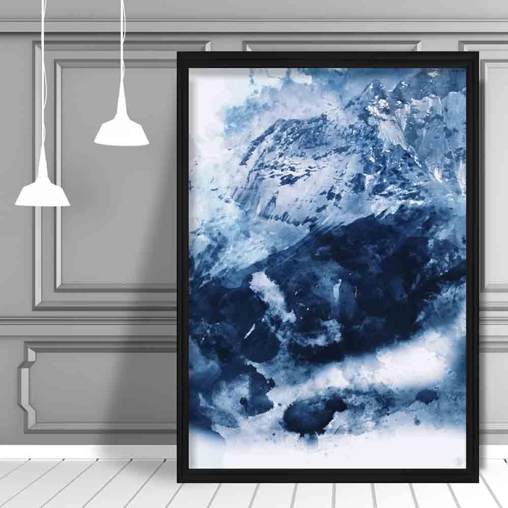 Blue Abstract Mountain Watercolor Art Print No. 3 | Bowlift