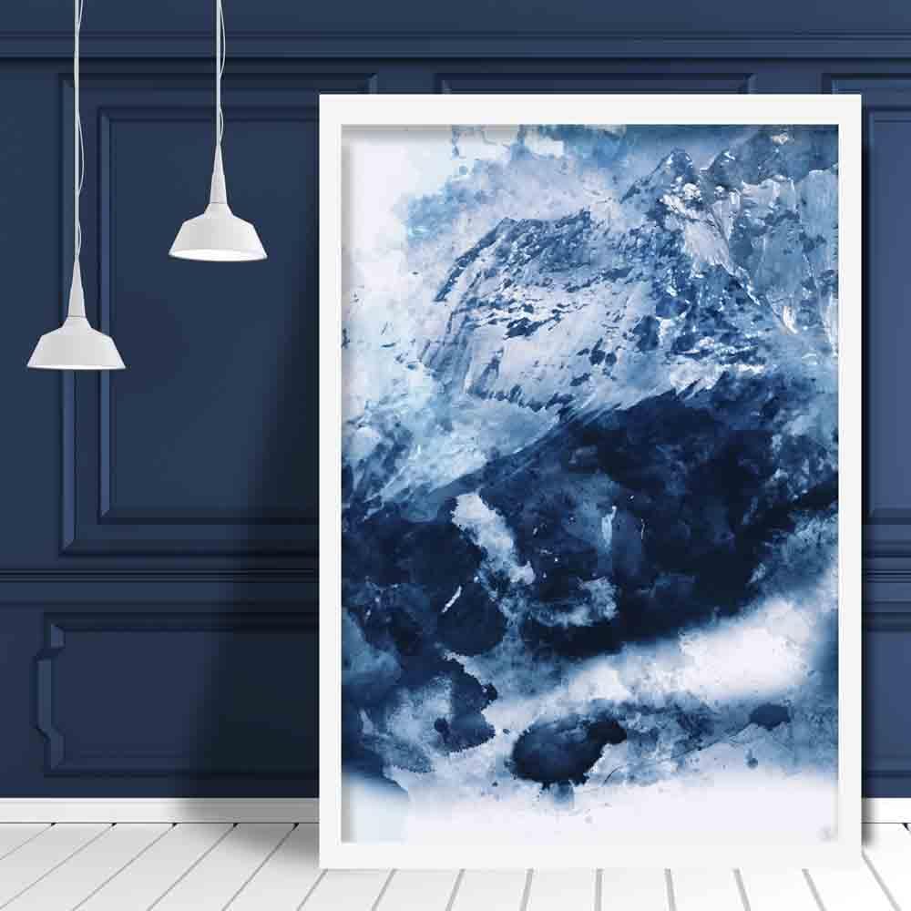 Blue Abstract Mountain Watercolor Art Print No. 3 | Bowlift