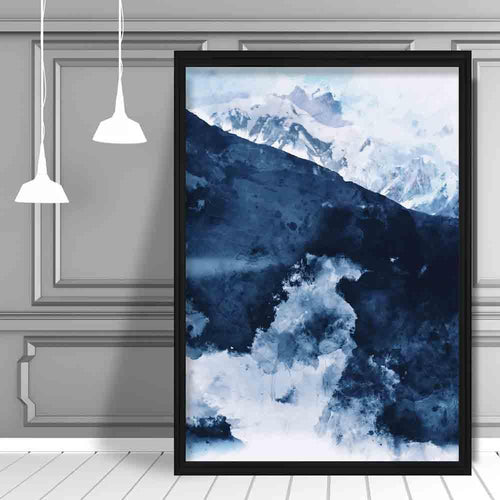 Blue abstract mountain watercolor art prints No. 1 | Bowlift