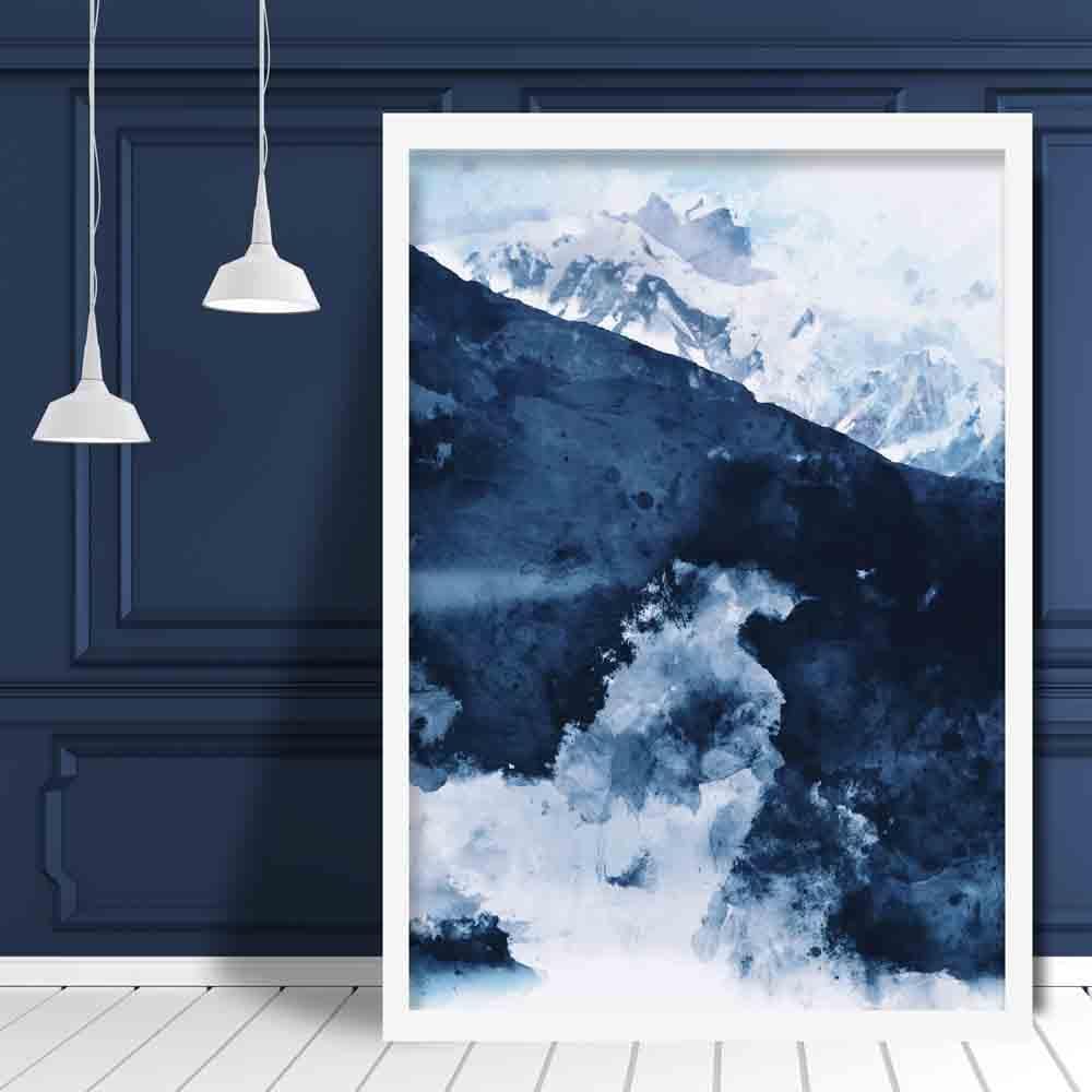 Blue abstract mountain watercolor art prints No. 1 | Bowlift
