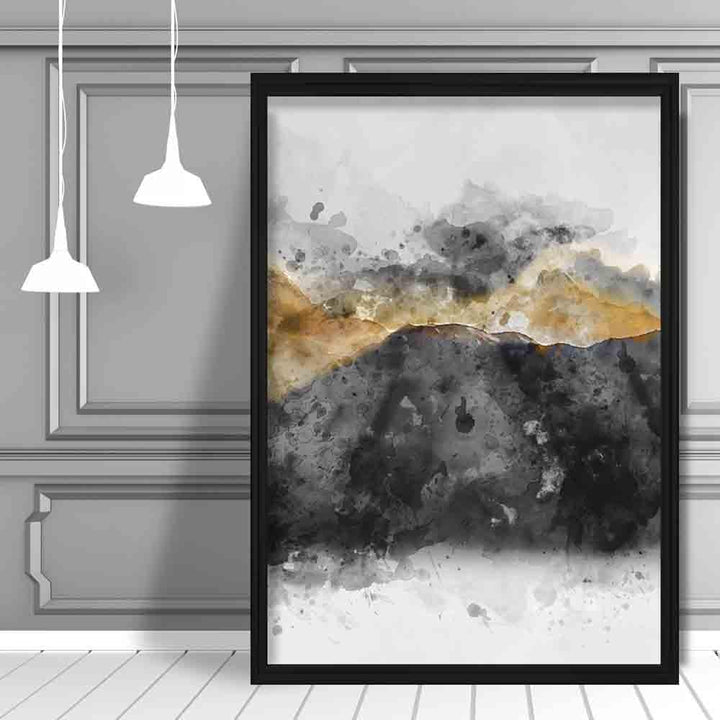 Black and Yellow Watercolor Mountains Art Print No. 3 | Bowlift