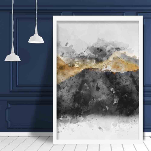 Black and Yellow Watercolor Mountains Art Print No. 3 | Bowlift
