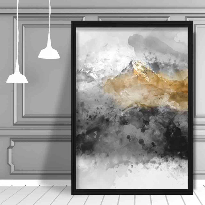 Black and Yellow Watercolor Mountains Art Print No. 2 | Bowlift