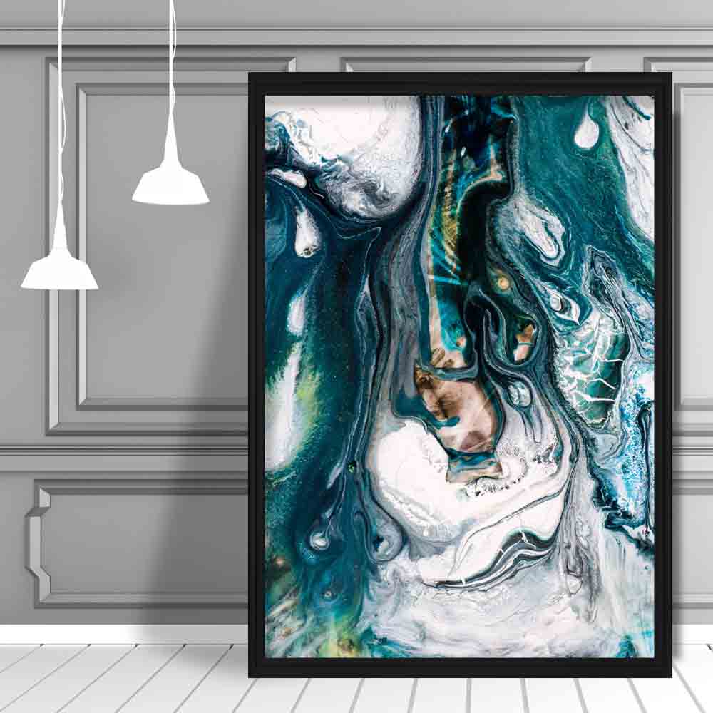 Abstract Liquid Color Teal Painting Art Print | Bowlift