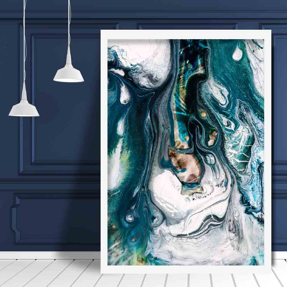 Abstract Liquid Color Teal Painting Art Print | Bowlift