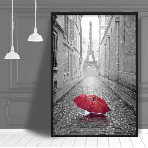 Black & White Paris Eiffel Tower with Red Umbrella Photo Print | Bowlift