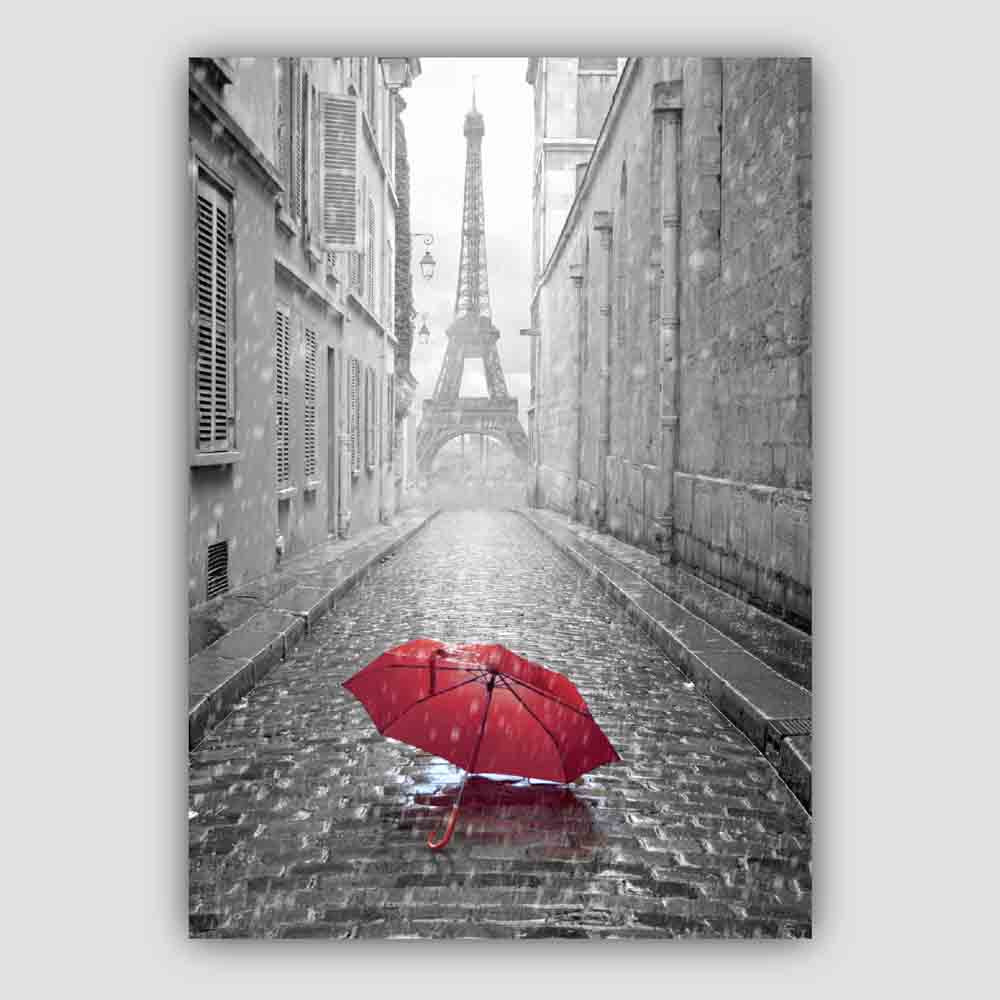 Black & White Paris Eiffel Tower with Red Umbrella Photo Print | Bowlift