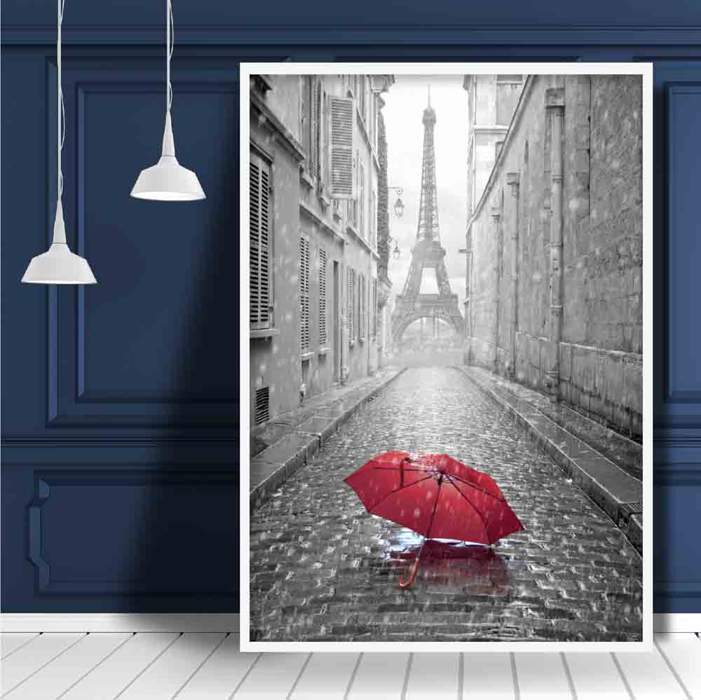 Black & White Paris Eiffel Tower with Red Umbrella Photo Print | Bowlift