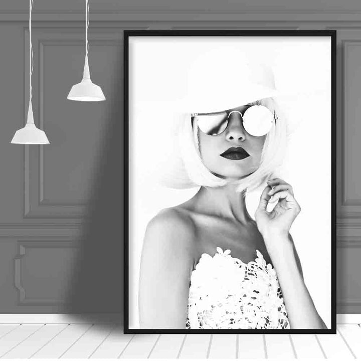 Black & White Fashion Photo Woman Sunglasses Print | Bowlift