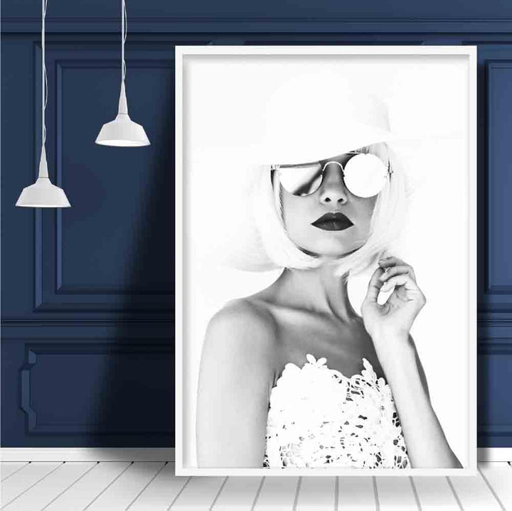 Black & White Fashion Photo Woman Sunglasses Print | Bowlift