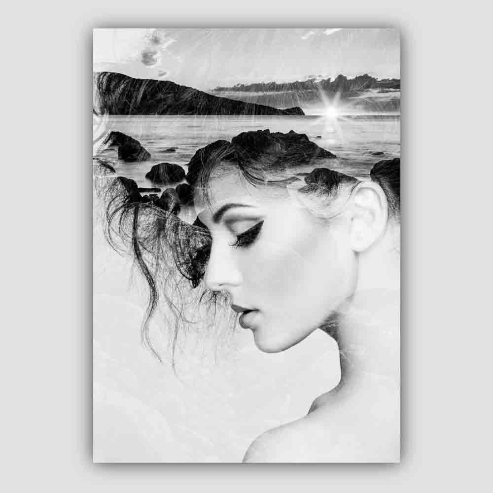 Black-and-white abstract photo woman and beach art print | Bowlift