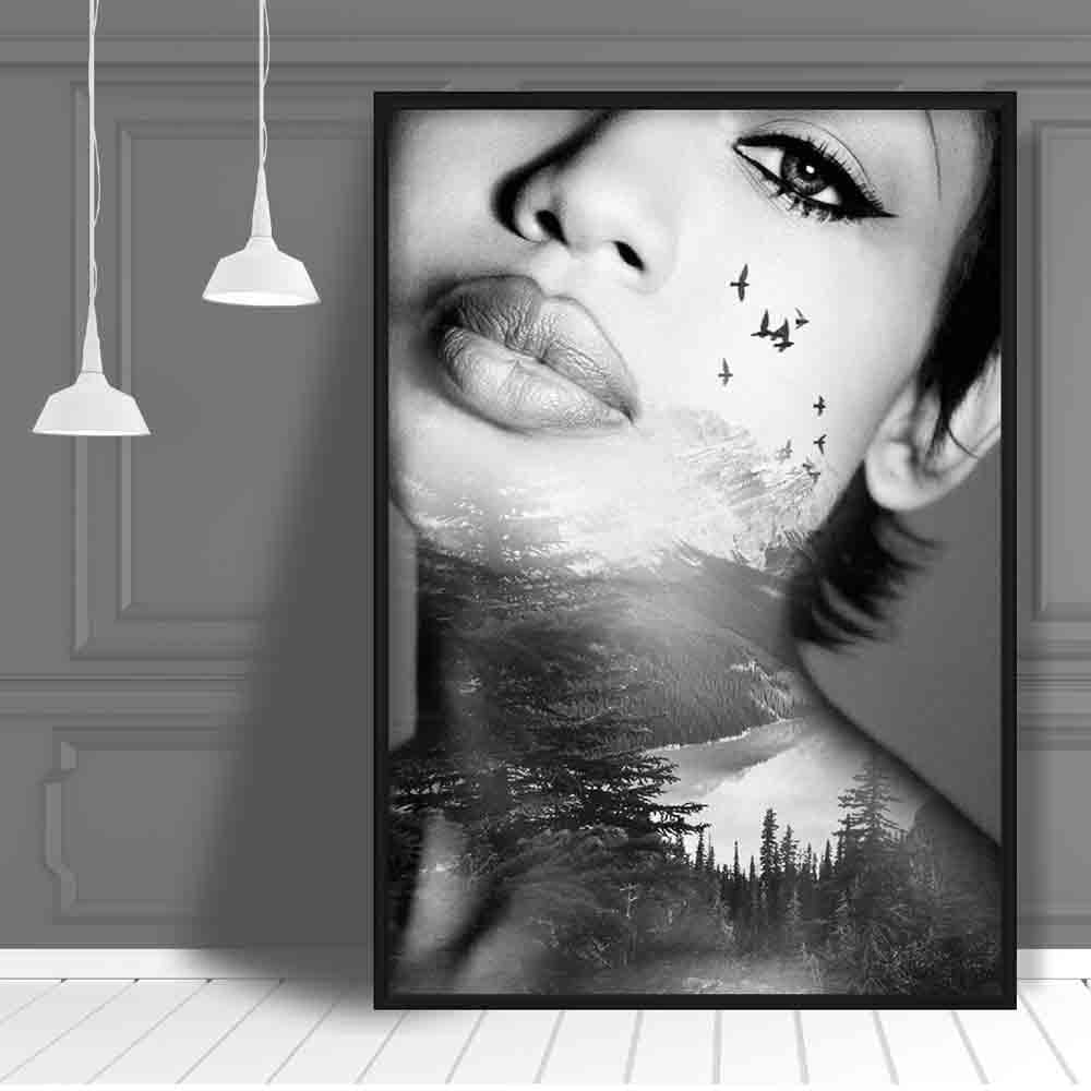 Black & White abstract photo print woman & forest | Bowlift