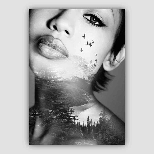 Black & White abstract photo print woman & forest | Bowlift