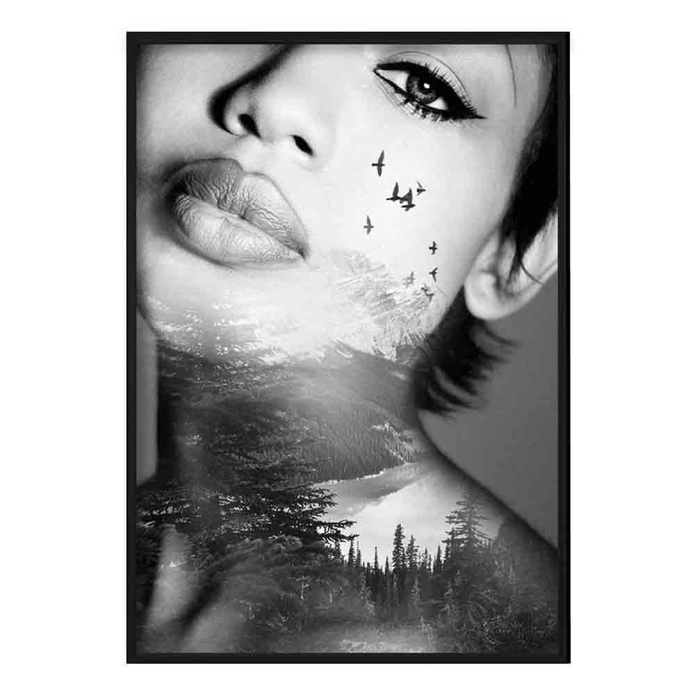 Black & White abstract photo print woman & forest | Bowlift