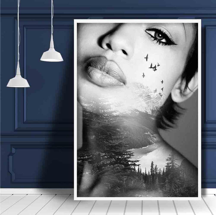 Black & White abstract photo print woman & forest | Bowlift
