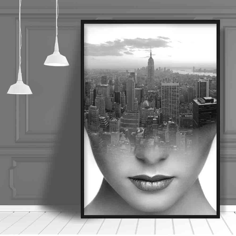 Black-and-white photo print of an abstract woman and city | Bowlift