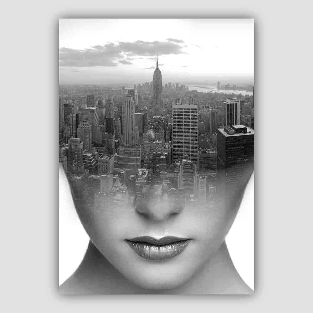 Black-and-white photo print of an abstract woman and city | Bowlift