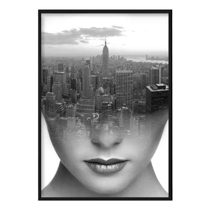 Black-and-white photo print of an abstract woman and city | Bowlift