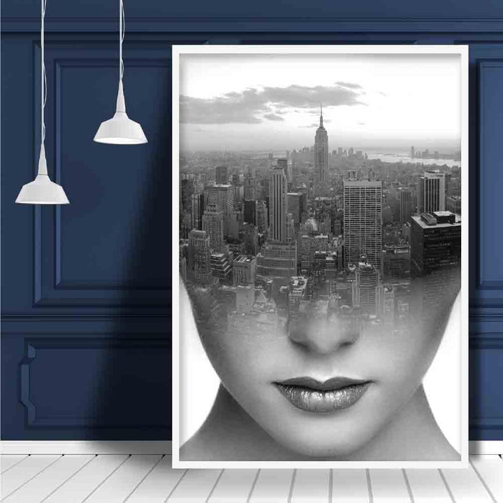 Black-and-white photo print of an abstract woman and city | Bowlift