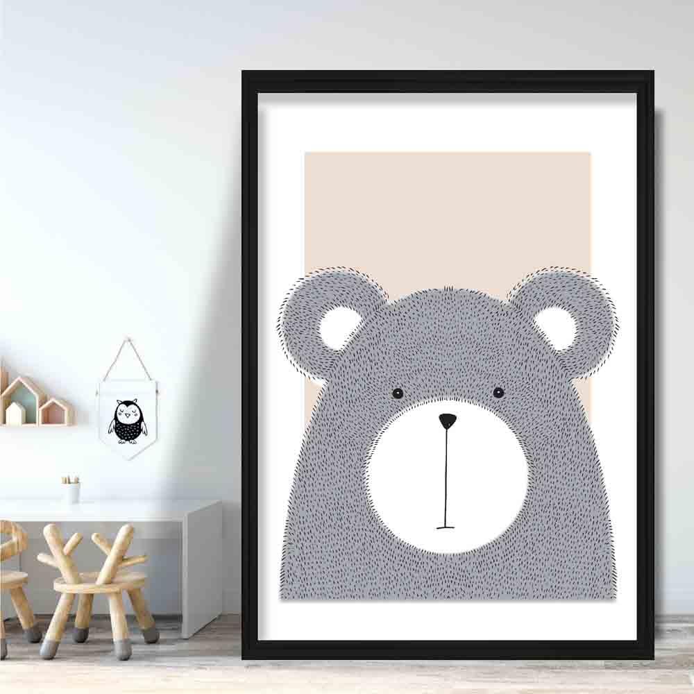 Bear Sketch Style Kids Room Beige Art Print | Bowlift