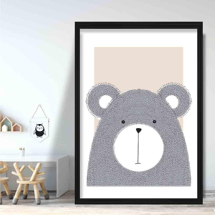 Bear Sketch Style Kids Room Beige Art Print | Bowlift