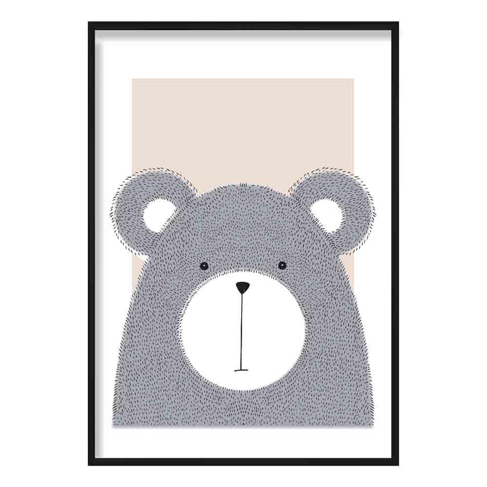 Bear Sketch Style Kids Room Beige Art Print | Bowlift