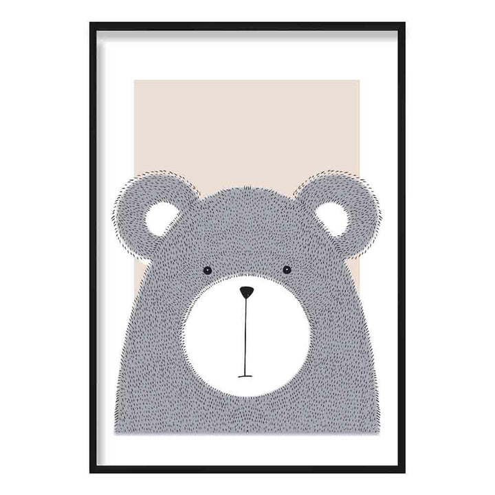Bear Sketch Style Kids Room Beige Art Print | Bowlift